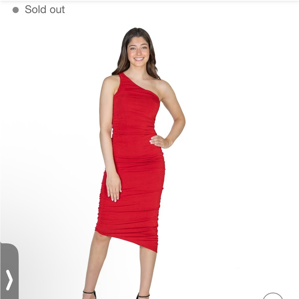 NWT 24Seven Elegant Red Ruched Body Con One-Shoulder Dress